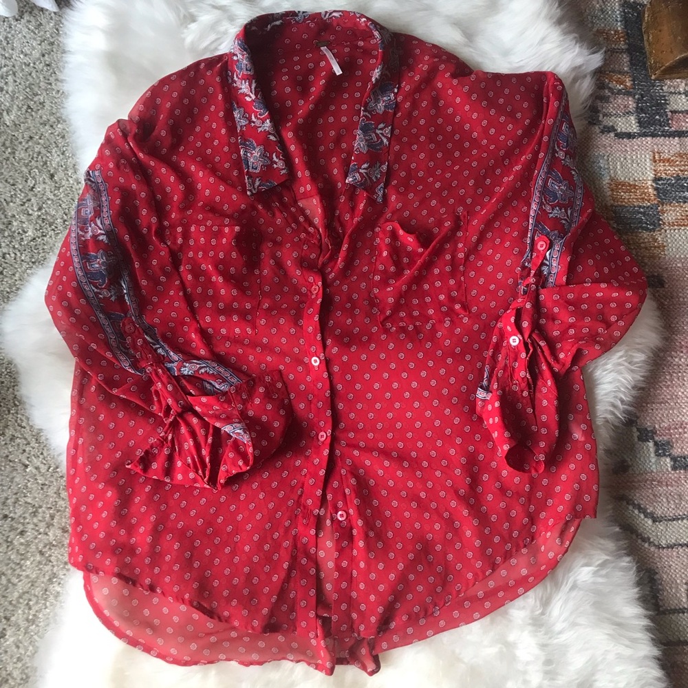 Free People Sheer Button Up Blouse